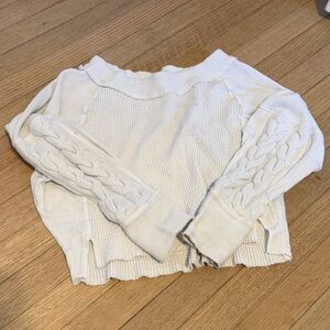 Free People Cream Ribbed Sweatshirt